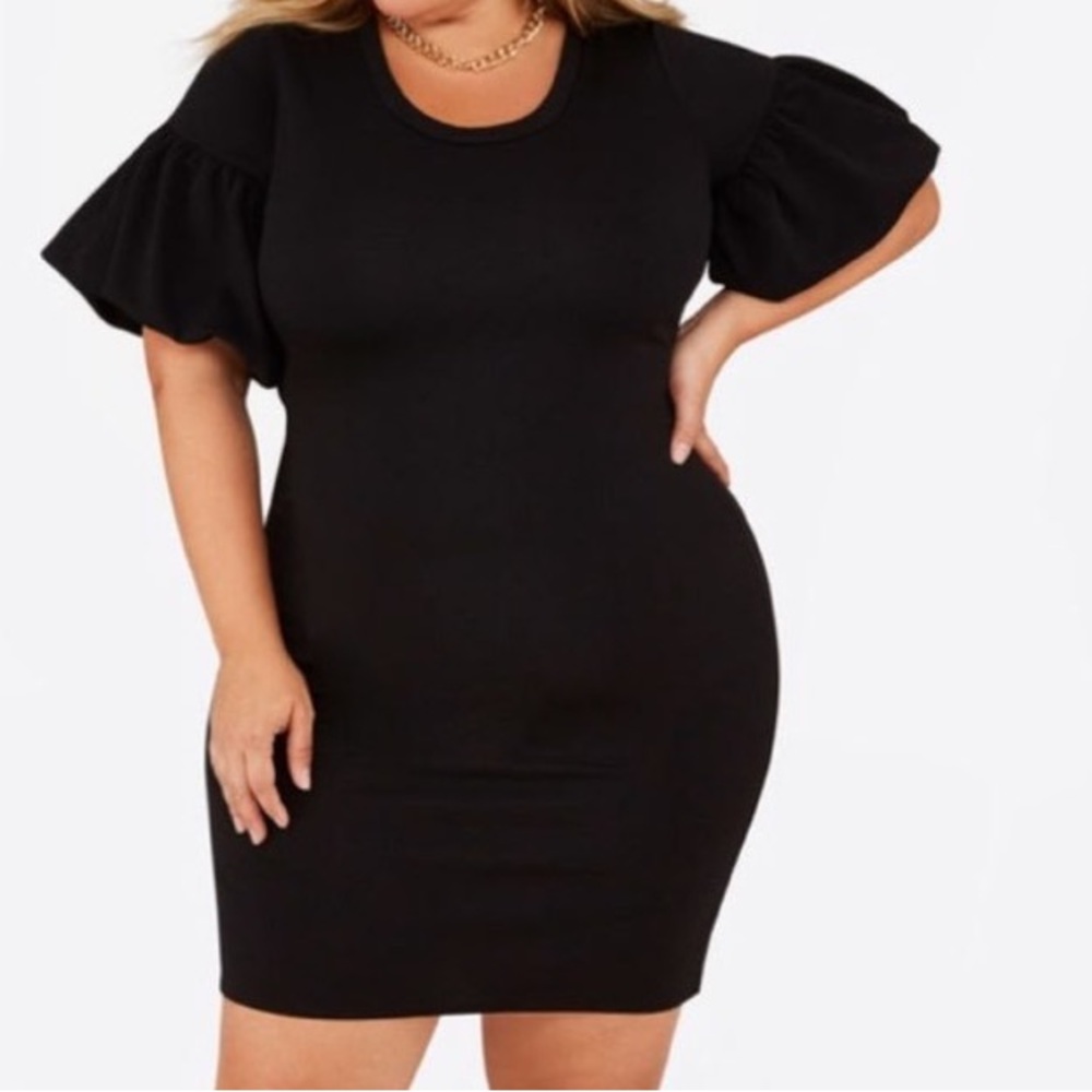 Ashley Stewart Black Puff Sleeve Bodycon Dress Size 14/16